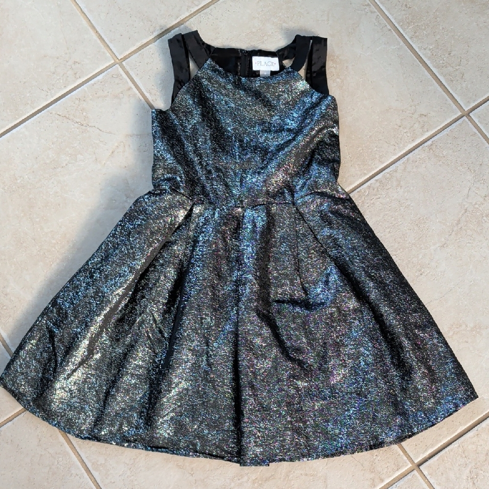 The Children's Place Black Iridescent Fit & Flare Party Dress Girls Size 8